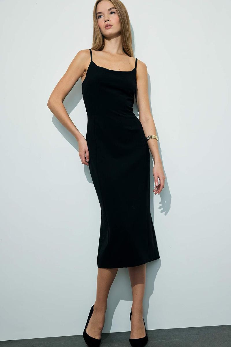 Robe Midi à Bretelles Fines