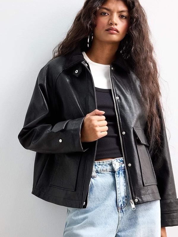 Veste Cuir Oversize à Pressions