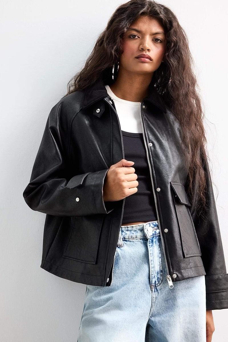 Veste Cuir Oversize à Pressions